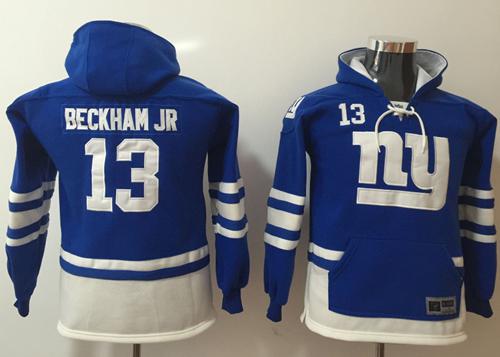 Nike Giants #13 Odell Beckham Jr Royal Blue/White Youth Name & Number Pullover NFL Hoodie